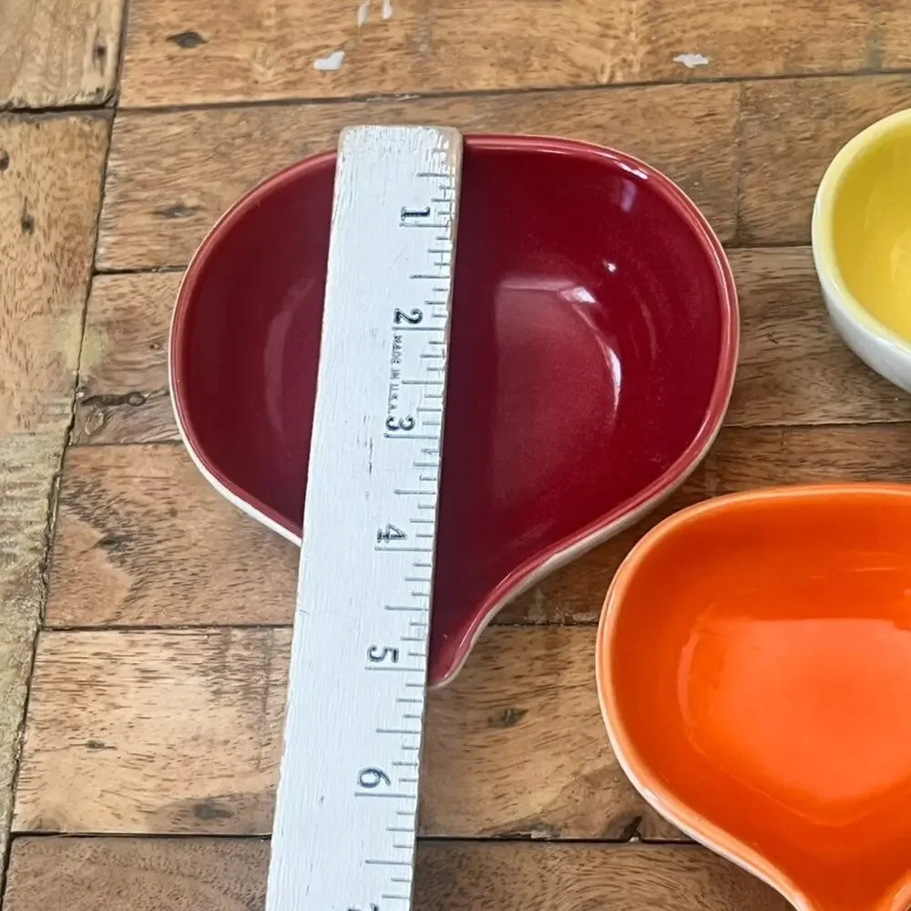 West Elm Set of 3 Ceramic Measuring Cups Red Yellow Orange 1 1/2 1/3 Cup